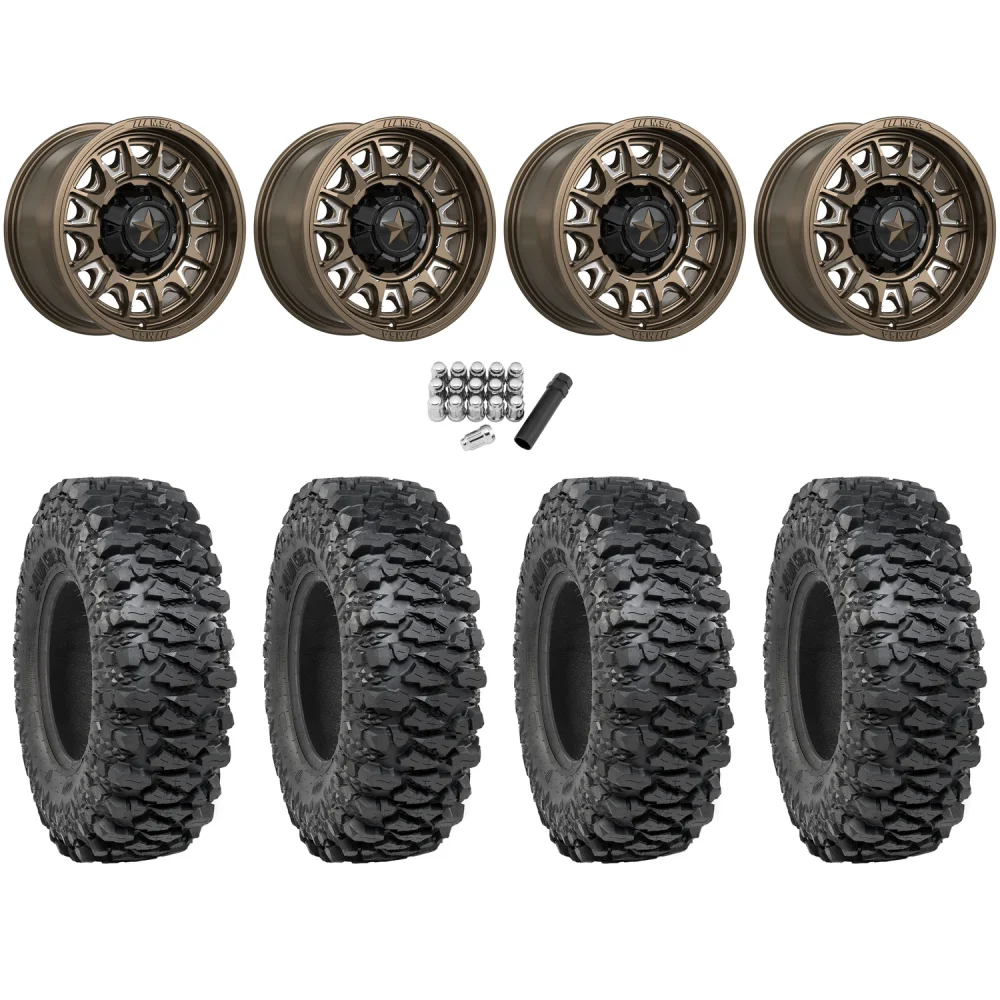 ITP Savage XT 35x10-15 (8-Ply) (Sticky) on MSA M55 Commander Gloss Bronze Milled Wheels, complete kit