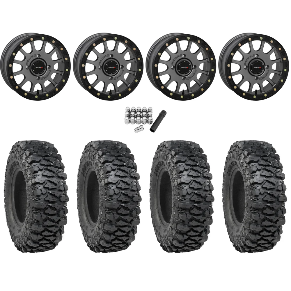 ITP Savage XT 32x10-15 (8-Ply) (Sticky) on System 3 Offroad SB-5 Gunmetal Grey Beadlock Wheels, complete kit