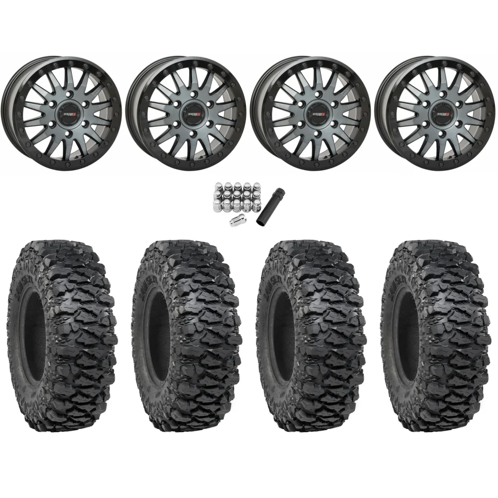 ITP Savage XT 30x10-15 (8-Ply) on System 3 Offroad SB-8 Brushed Grey Beadlock Wheels, complete kit
