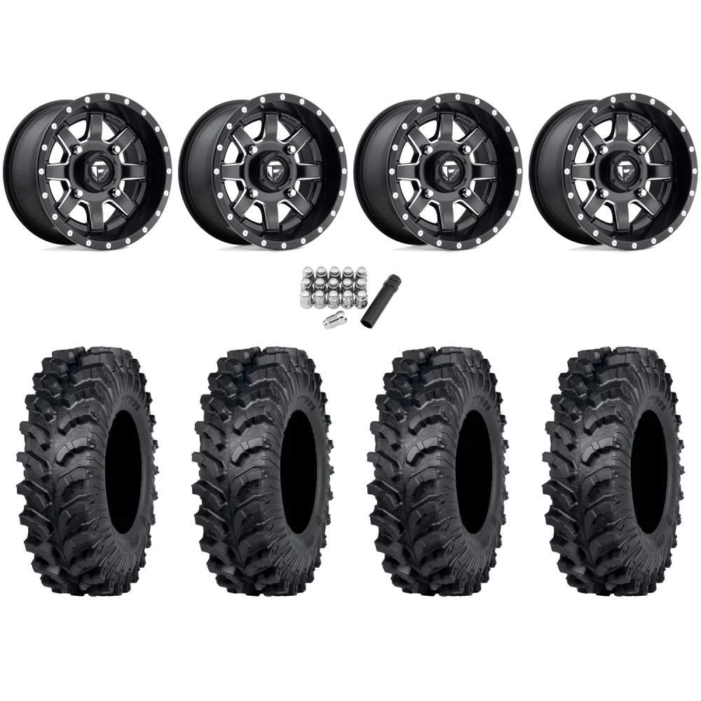ITP MT911 27x10-14 (8ply) Tires on Fuel Maverick Matte Black Milled Wheels, complete kit