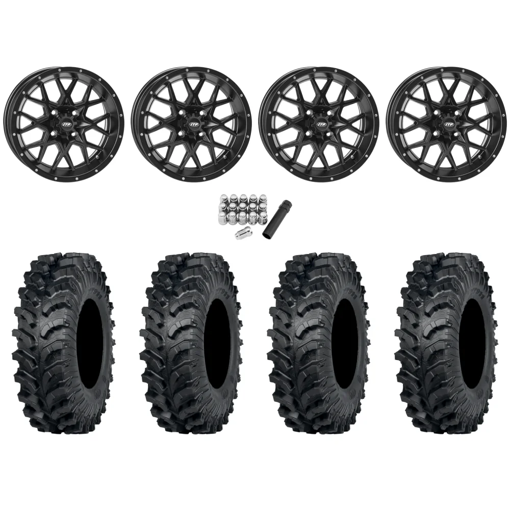 ITP MT911 32x10-14 (8ply) Tires on ITP Hurricane Satin Black Wheels, complete kit