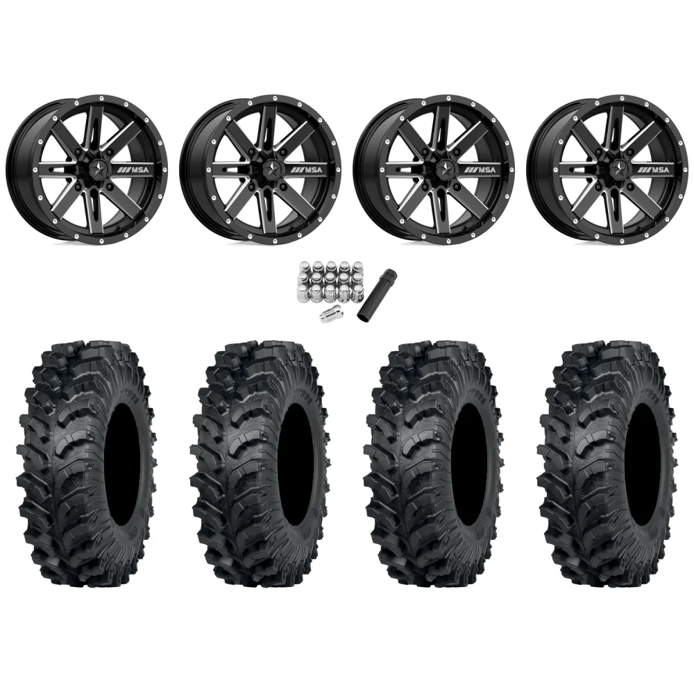 ITP MT911 28x10-14 (8ply) Tires on MSA M41 Boxer Gloss Black Milled Wheels, complete kit