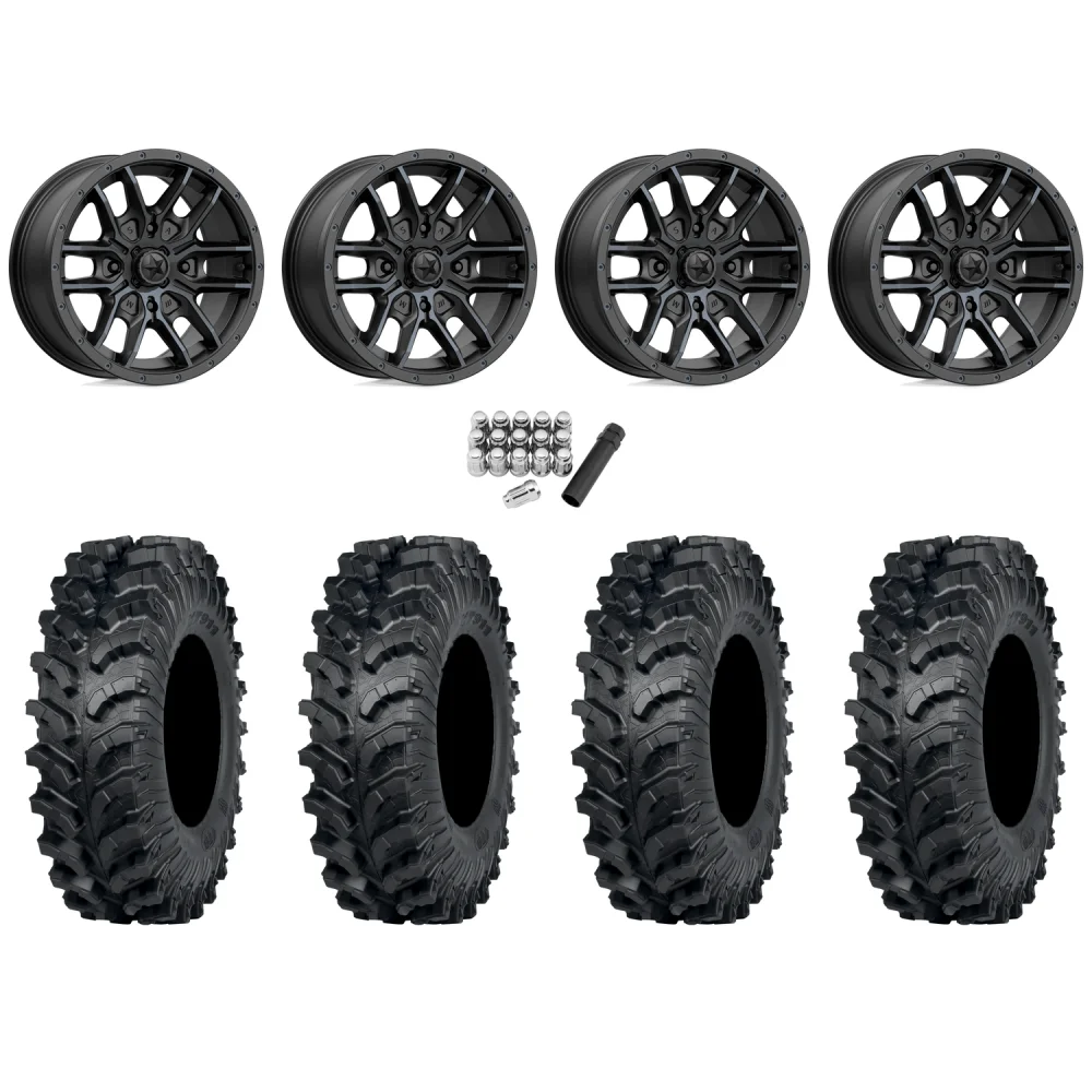 ITP MT911 30x10-14 (8ply) Tires on MSA M43 Fang Titanium Tint Wheels, complete kit
