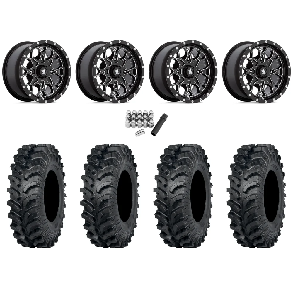 ITP MT911 27x10-14 (8ply) Tires on MSA M45 Portal Gloss Black Milled Wheels, complete kit