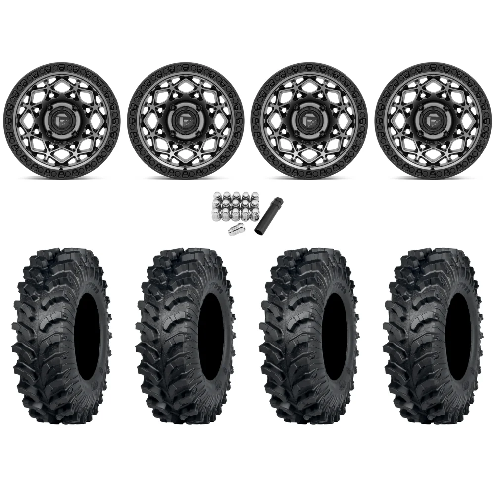 ITP MT911 34x10-15 (8ply) Tires on Fuel Unit Matte Gunmetal Wheels, complete kit