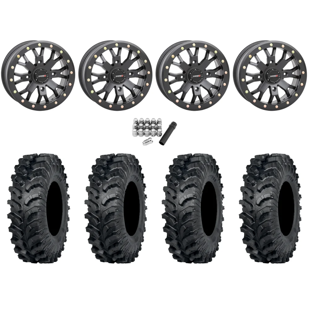 ITP MT911 34x10-15 (8ply) Tires on System 3 SB-4 Matte Black Beadlock Wheels, complete kit