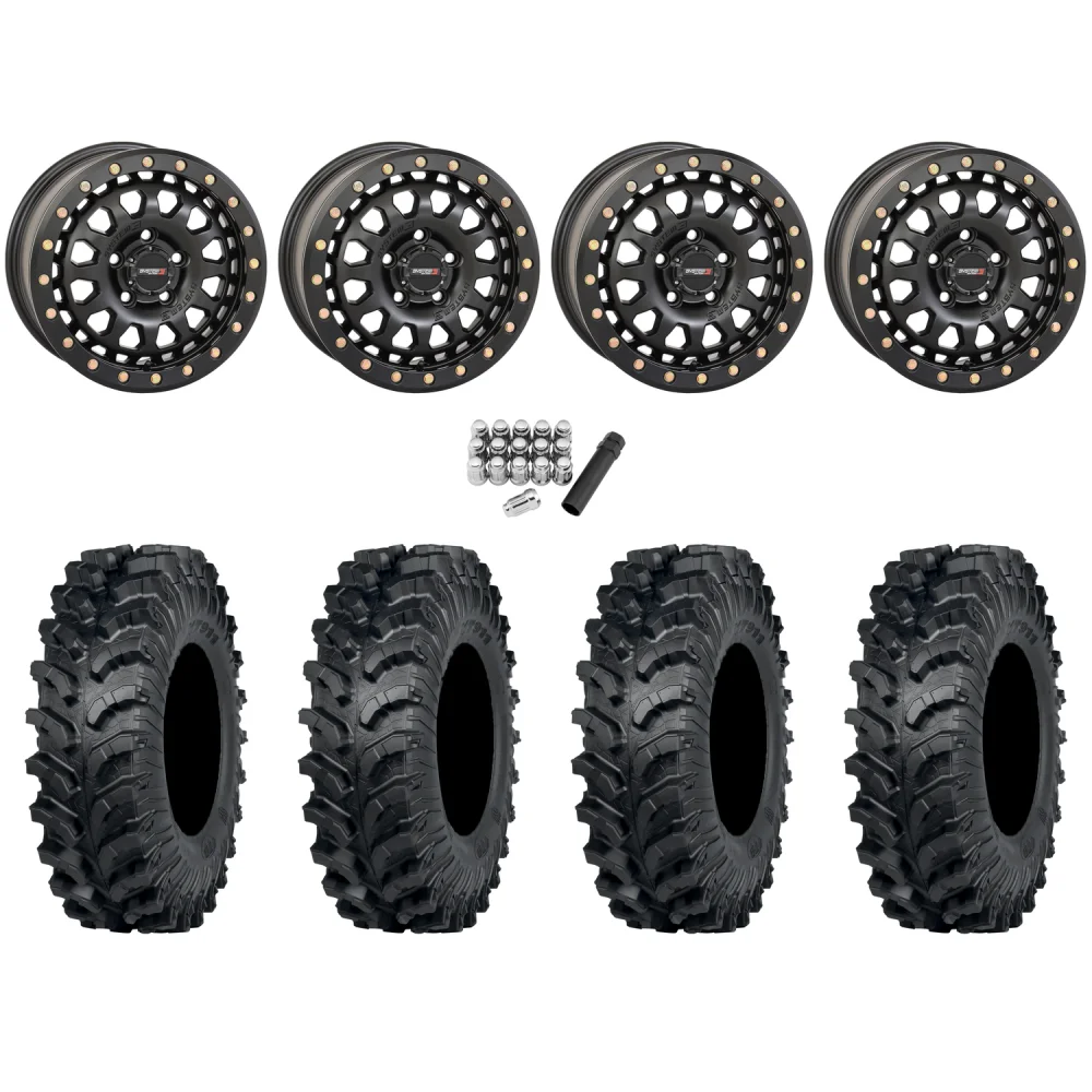 ITP MT911 34x10-15 (8ply) Tires on System 3 SB-6 Matte Black Beadlock Wheels, complete kit