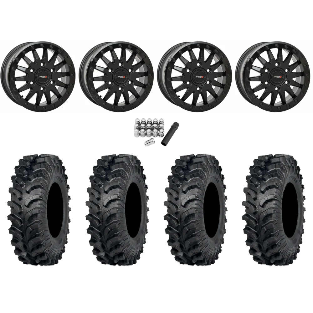 ITP MT911 34x10-15 (8ply) Tires on System 3 SB-8 Matte Black Beadlock Wheels, complete kit