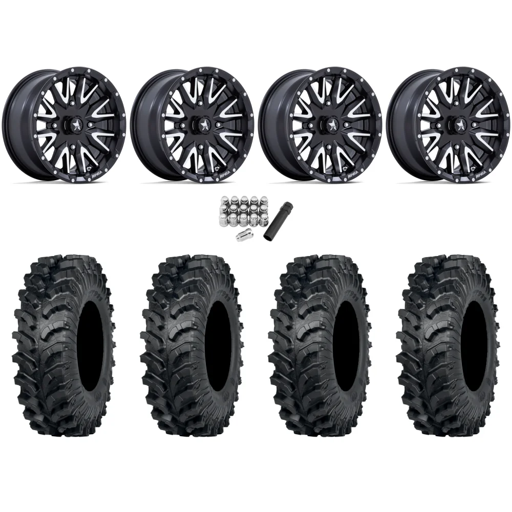 ITP MT911 30x10-15 (8ply) Tires on MSA M49 Creed Matte Black & Machined Wheels, complete kit