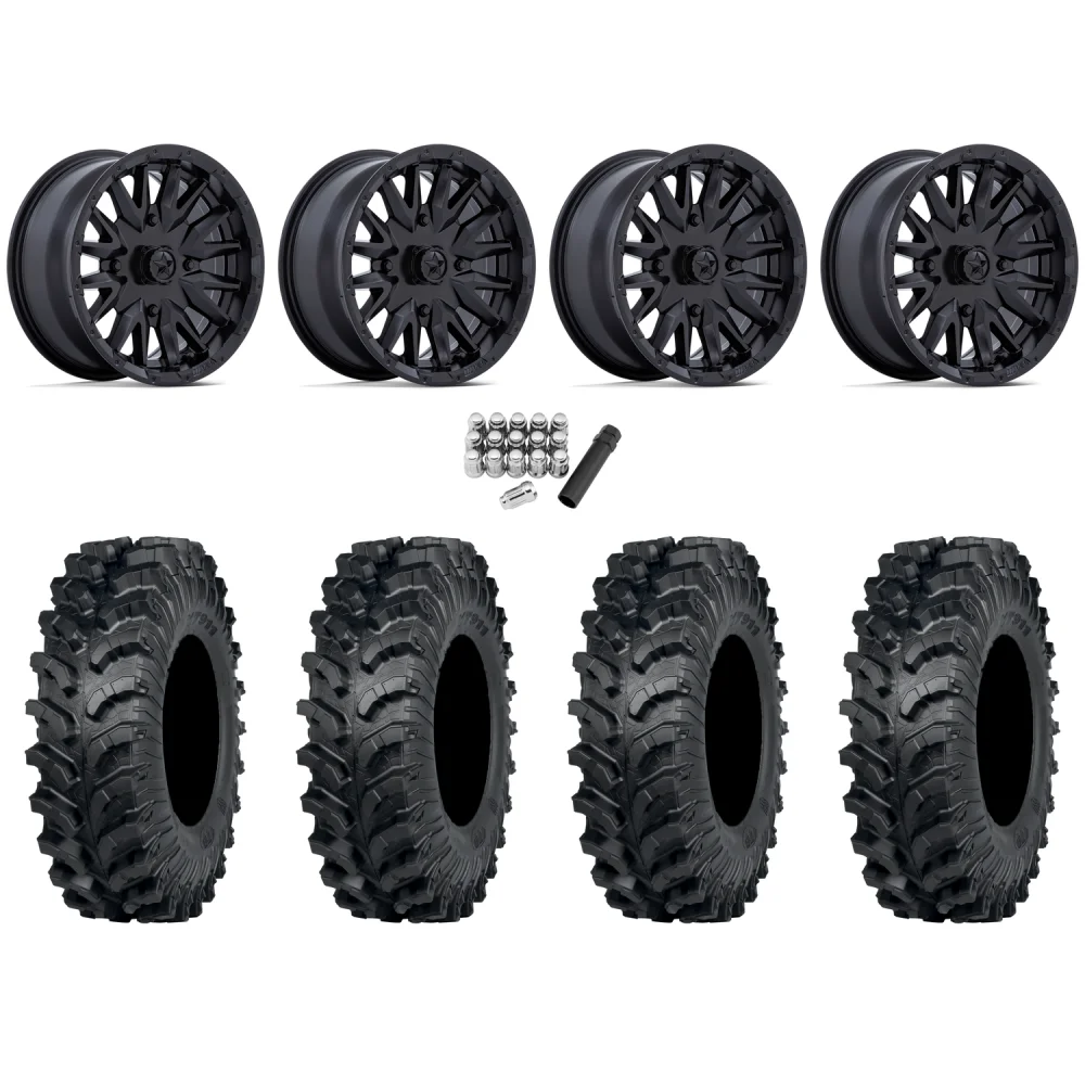 ITP MT911 32x10-15 (8ply) Tires on MSA M49 Creed Matte Black Wheels, complete kit
