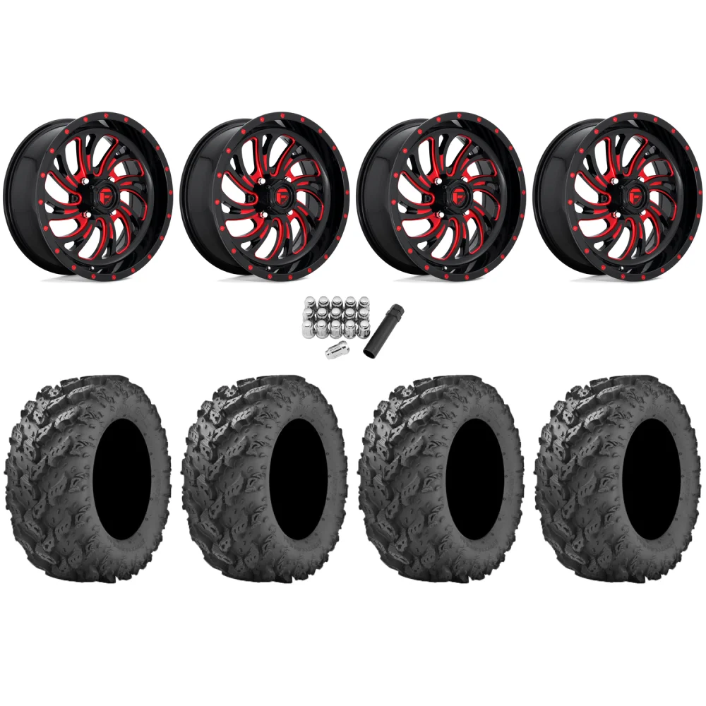 Interco Reptile 30x10-20 Radial Tires on Fuel Kompressor Gloss Black with Red Tint Wheels, complete kit