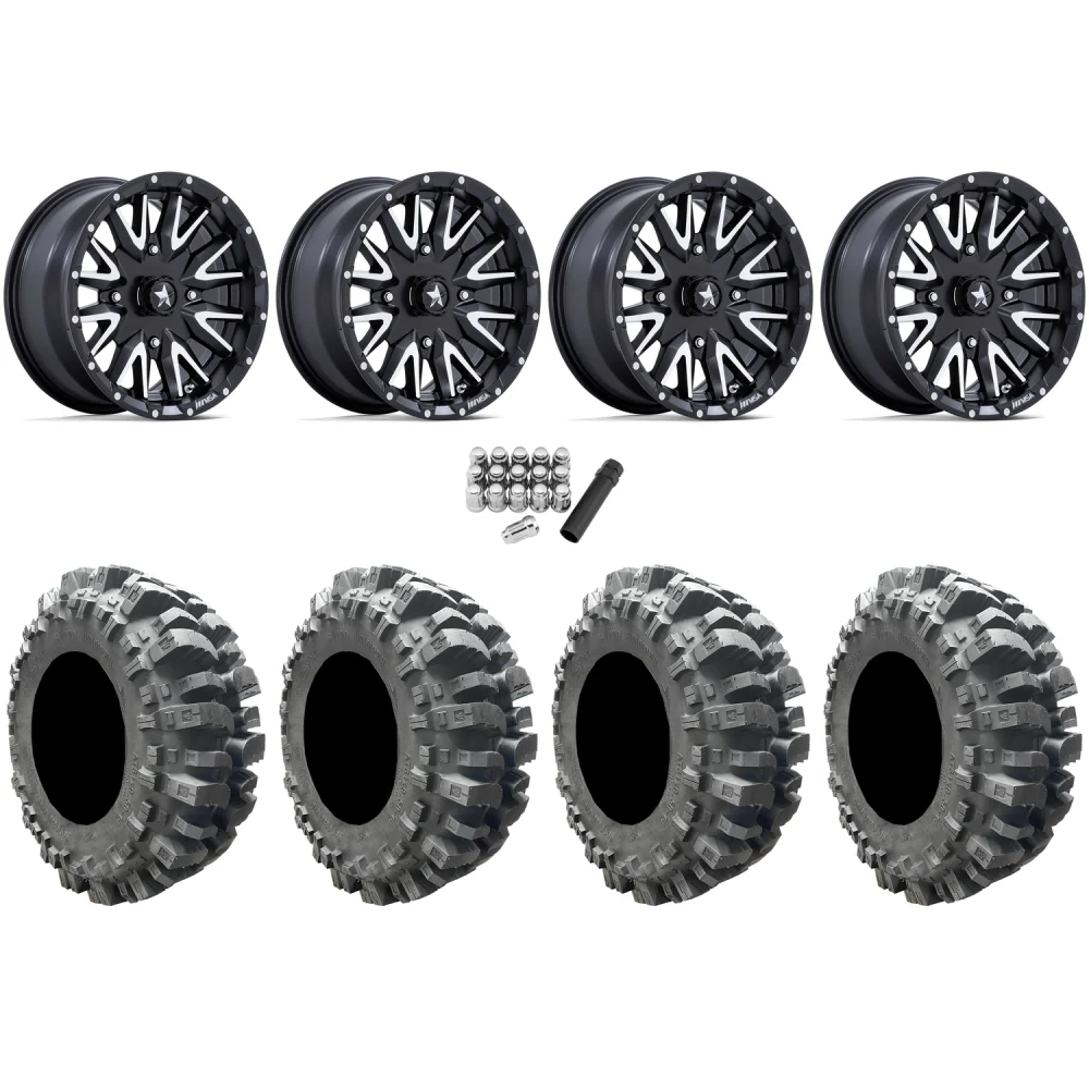 Interco Bogger 31x9.5-14 Tires on MSA M49 Creed Matte Black & Machined Wheels, complete kit