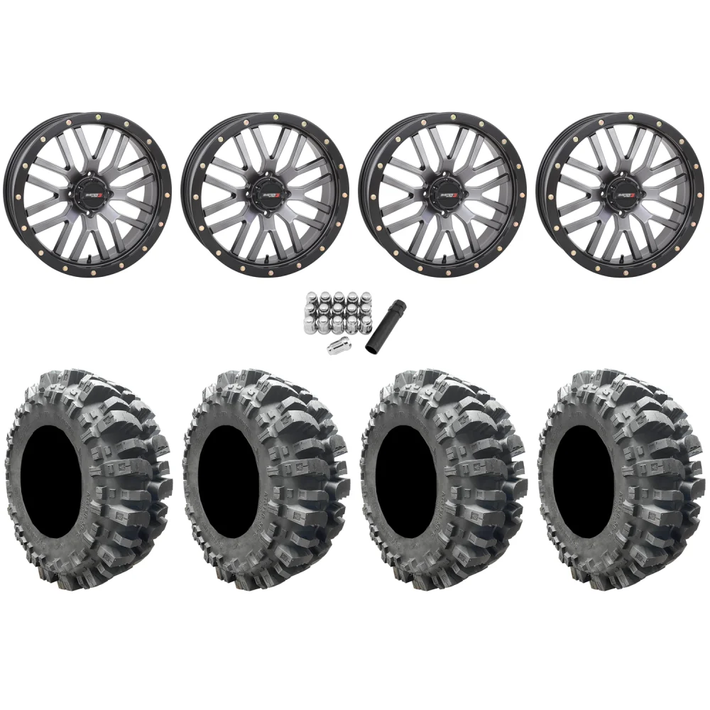 Interco Bogger 35x9.5-20 Tires on System 3 Offroad ST-3 Matte Gunmetal Wheels, complete kit