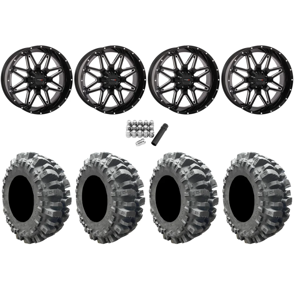 Interco Bogger 35x9.5-20 Tires on System 3 Offroad ST-7 Gloss Black Milled Wheels, complete kit