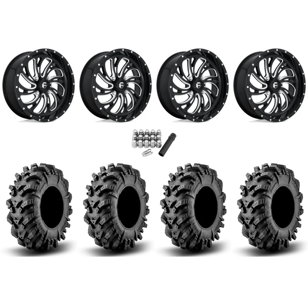 Intimidator 36x10.5-18 Tires on Fuel Off Road Kompressor Gloss Black Milled Wheels, complete kit