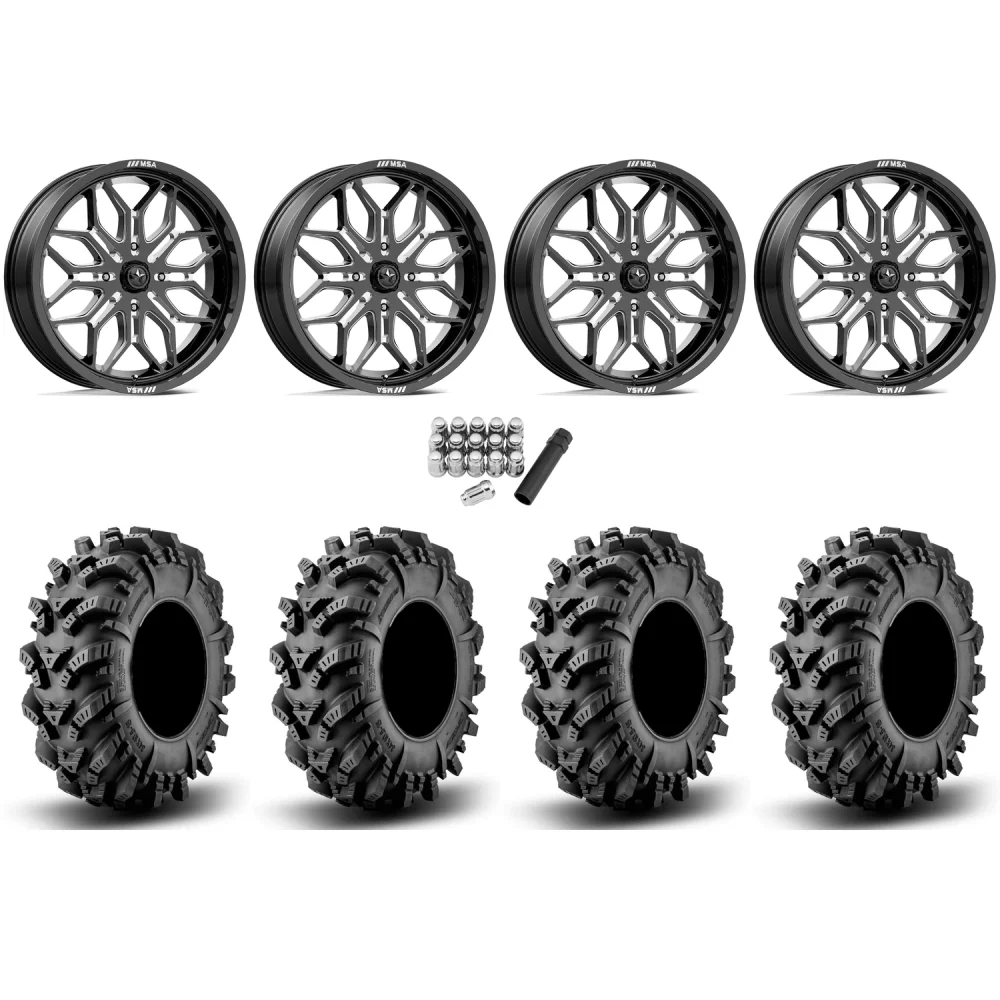 Intimidator 36x10.5-18 Tires on MSA M47 Sniper Gloss Black Milled Wheels, complete kit