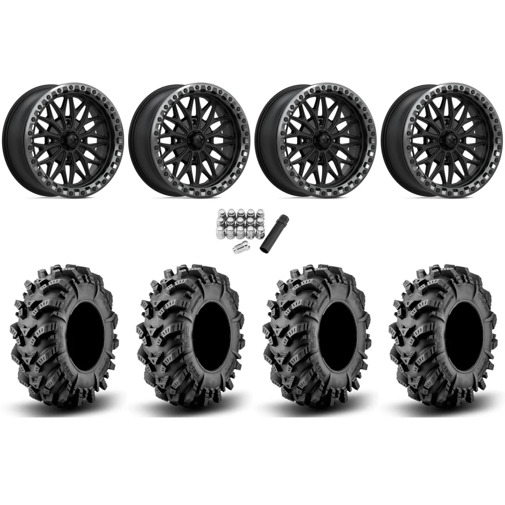 Intimidator 36x10.5-18 Tires on MSA M53 Bolo Matte Black Beadlock Wheels, complete kit