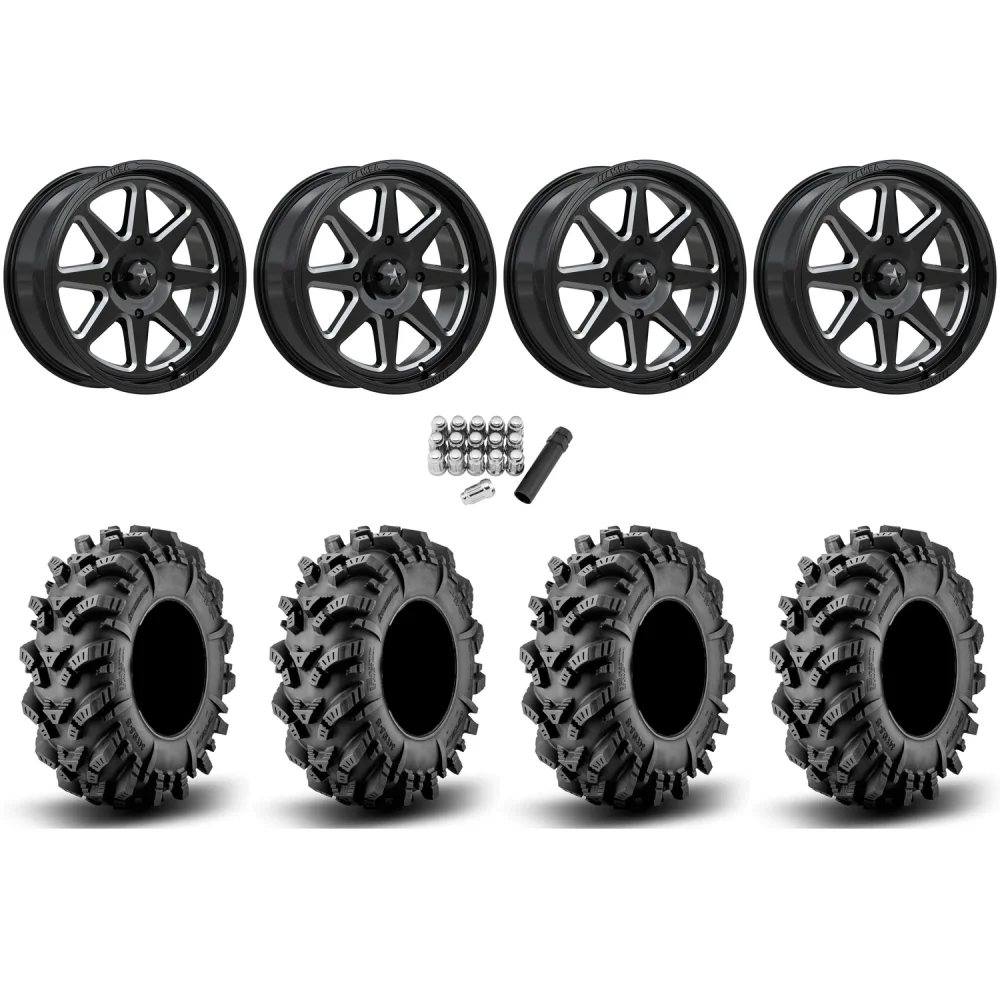 Intimidator 36x10.5-18 Tires on MSA M54 Spark Gloss Black Milled Wheels, complete kit