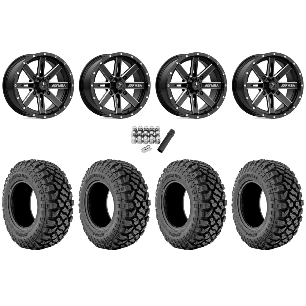 Kenda Klever X/T 35x10-15 (8ply) Radial Tires on MSA M41 Boxer Gloss Black Milled Wheels, complete kit