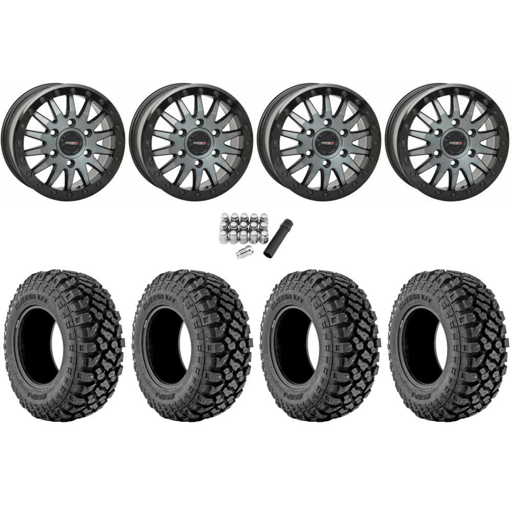 Kenda Klever X/T 35x10-15 Tires on SB-8 Brushed Grey Beadlock Wheels, complete kit