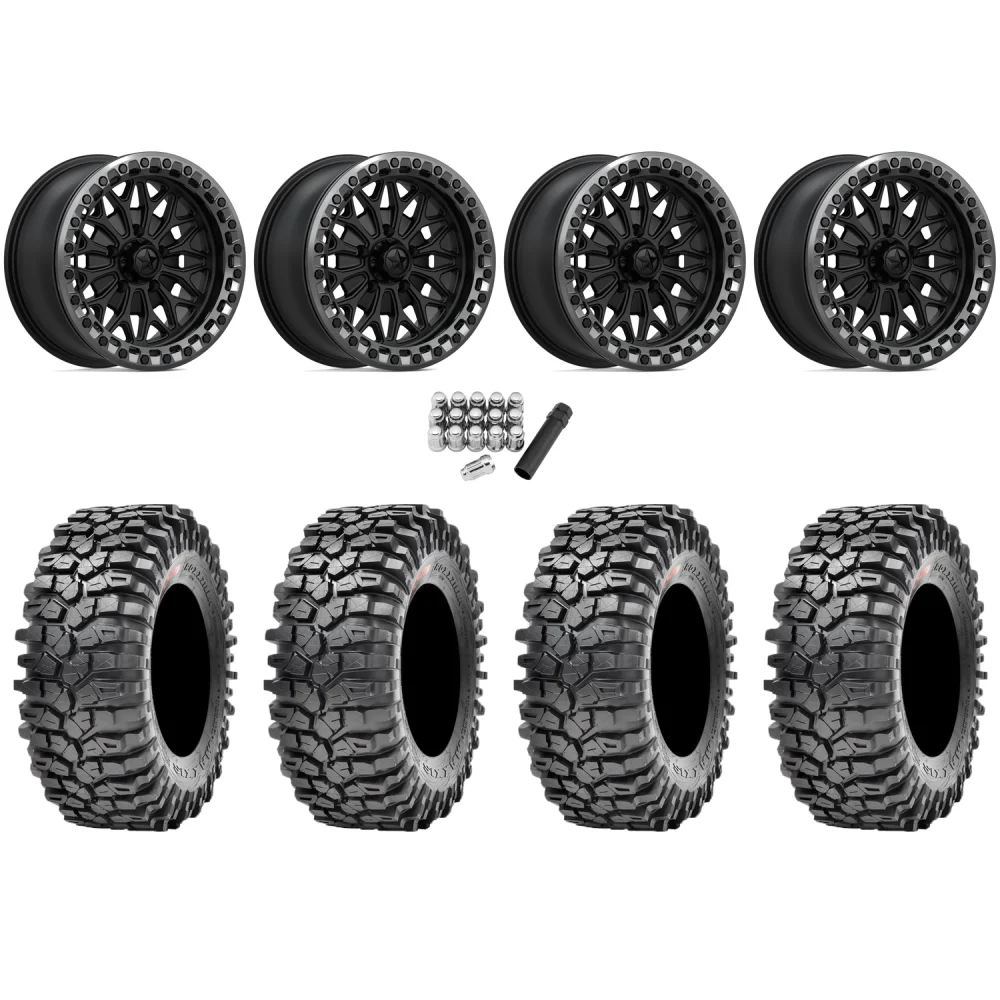 Maxxis Roxxzilla ML7 (Standard Compound) 32x10-15 Tires on MSA M53 Bolo Matte Black Beadlock Wheels, complete kit