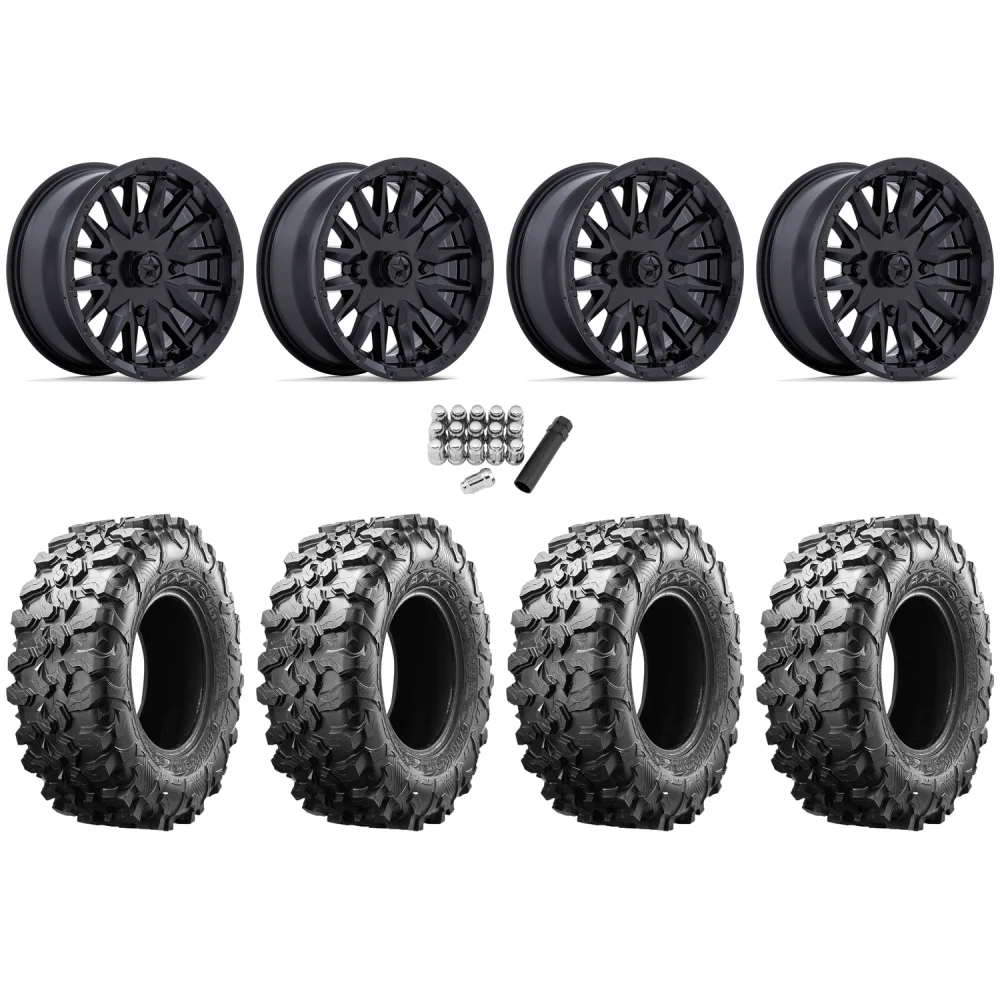 Maxxis Carnivore 28x10-14 Tires on MSA M49 Creed Matte Black Wheels, complete kit