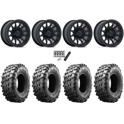 Maxxis Carnivore 33x10-15 Tires on Fuel Piston Matte Black Wheels