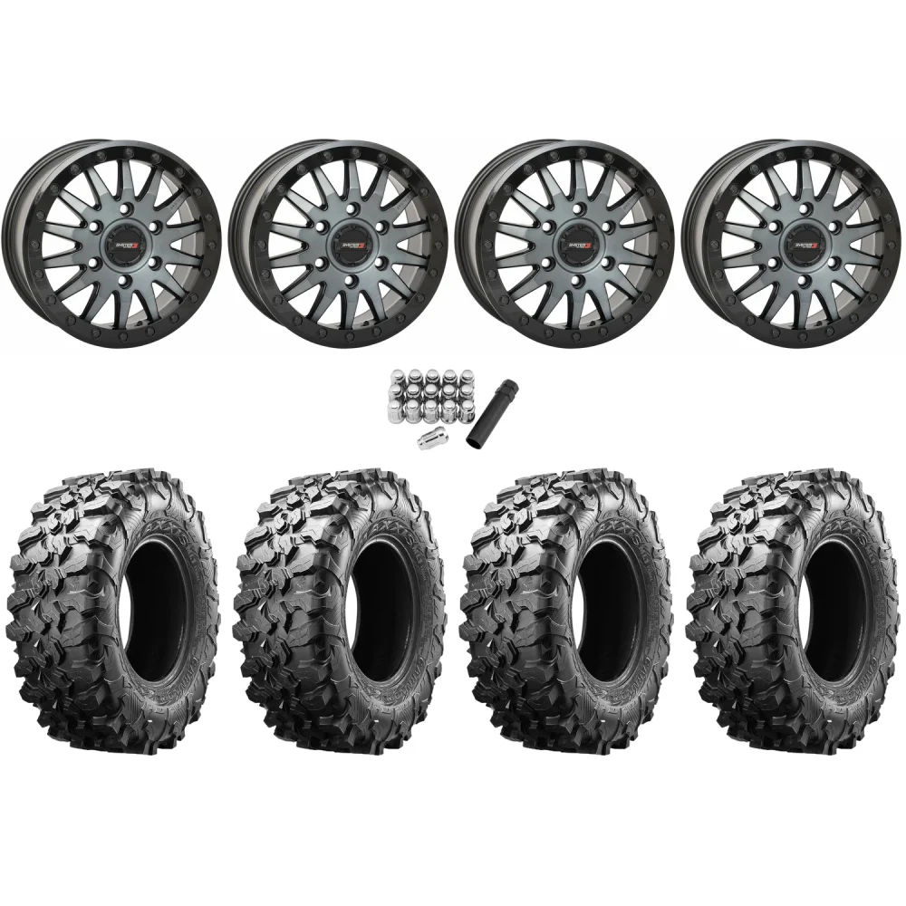 Maxxis Carnivore 33x10-15 Tires on SB-8 Brushed Grey Beadlock Wheels, complete kit