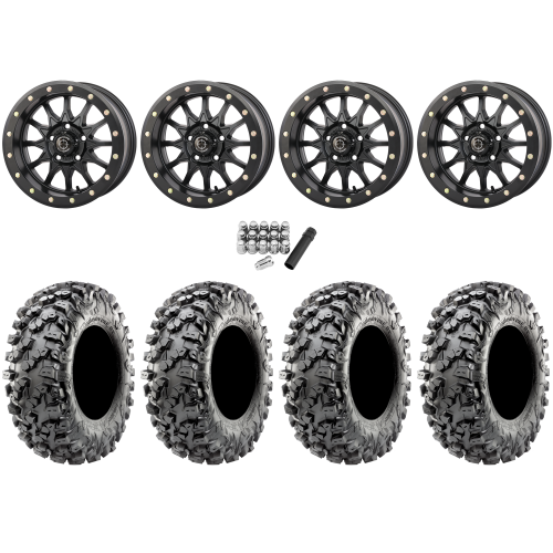 Maxxis Carnivore RT 30x10-15 (8ply) Radial Tires on Frontline 223 Matte Black Beadlock Wheels