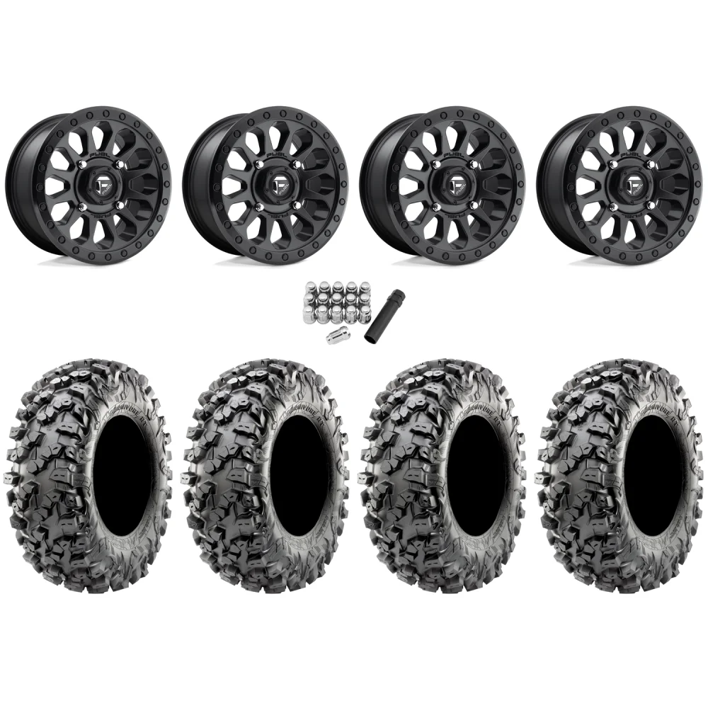 Maxxis Carnivore RT 30x10-15 (8ply) Radial Tires on Fuel Vector Matte Black Wheels, complete kit