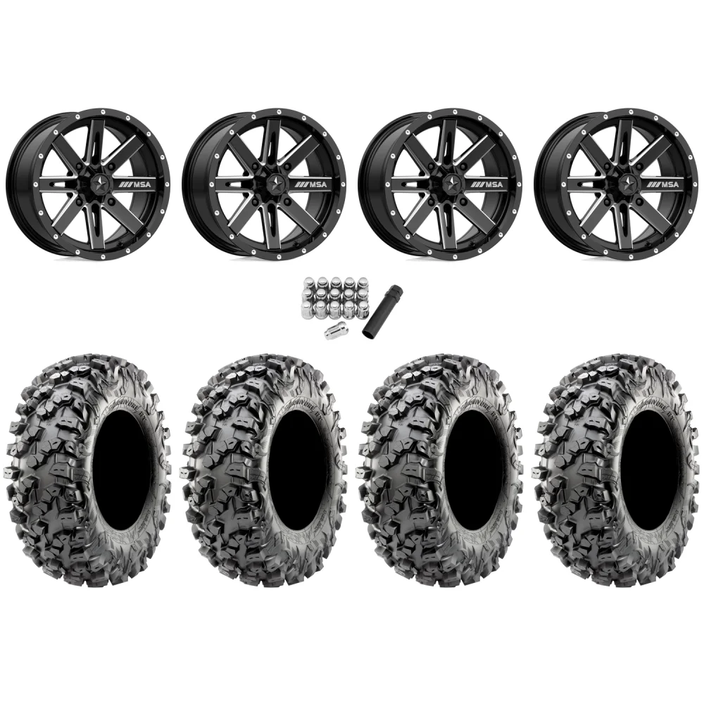 Maxxis Carnivore RT 30x10-14 (8ply) Radial Tires on MSA M41 Boxer Gloss Black Milled Wheels, complete kit