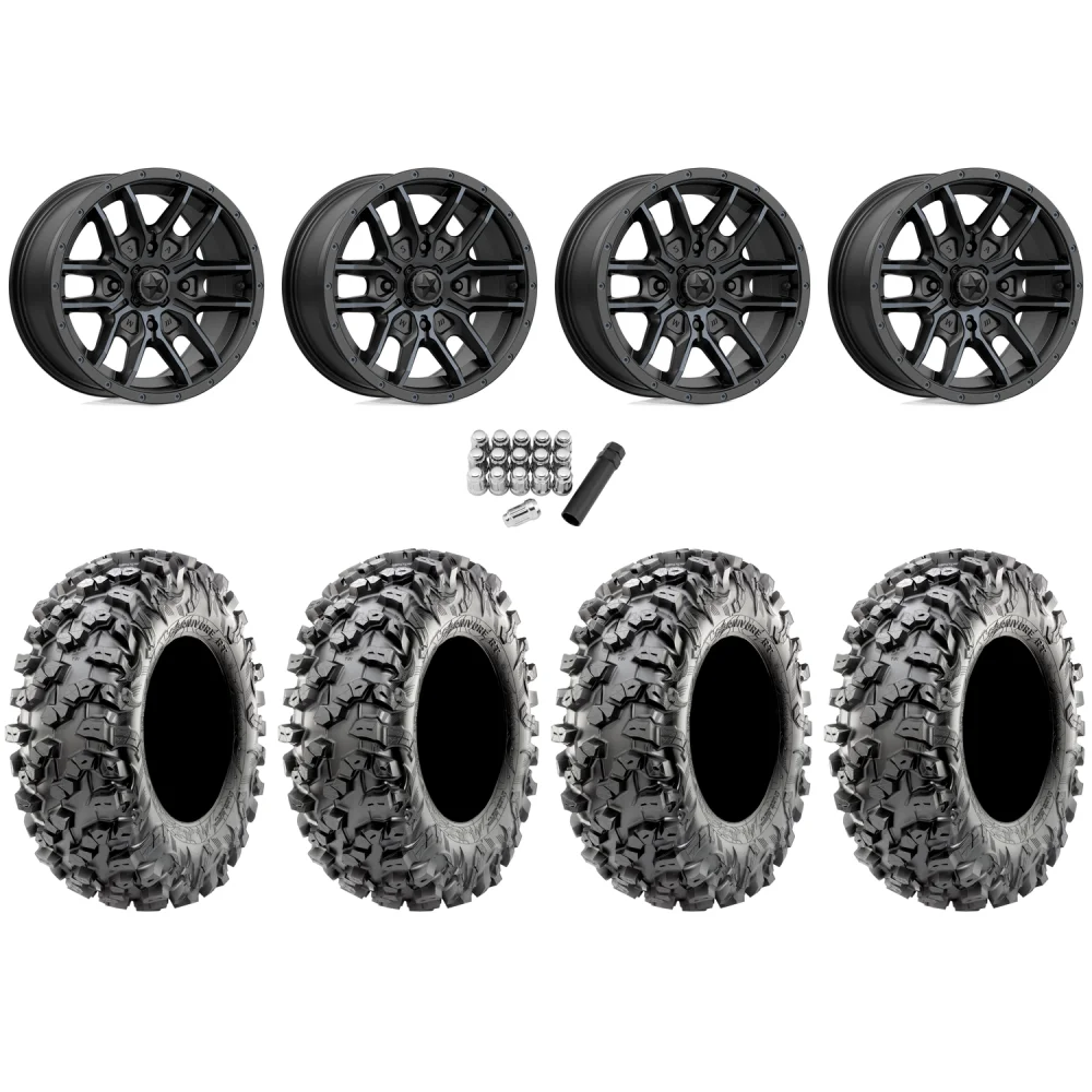 Maxxis Carnivore RT 30x10-14 (8ply) Radial Tires on MSA M43 Fang Titanium Tint Wheels, complete kit