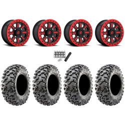 Maxxis Carnivore RT 30x10-15 (8ply) Radial Tires on Fuel Hardline Gloss Black with Candy Red Beadlock Wheels