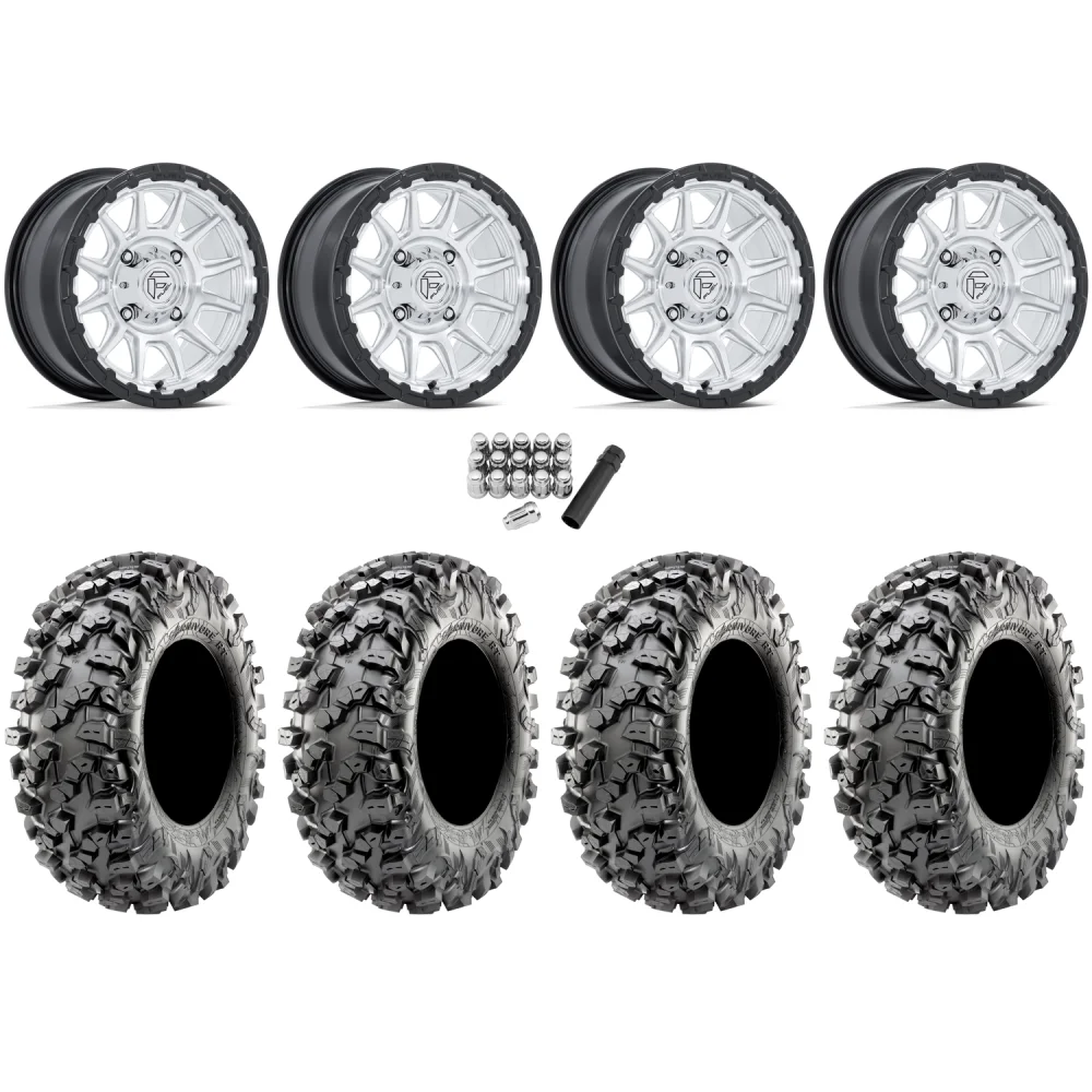 Maxxis Carnivore RT 30x10-15 (8ply) Radial Tires on Fuel Piston Hyper Silver Machined Wheels, complete kit