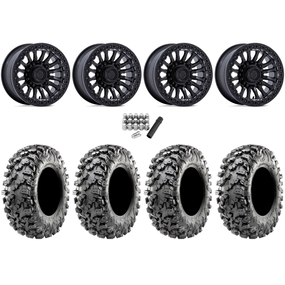 Maxxis Carnivore RT 32x10-15 (8ply) Radial Tires on Fuel Rincon Blackout Beadlock Wheels, complete kit