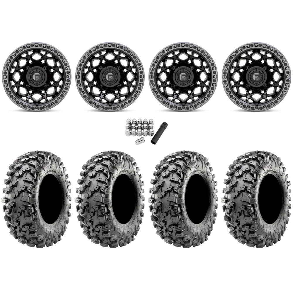 Maxxis Carnivore RT 30x10-15 (8ply) Radial Tires on Fuel Unit Matte Black Wheels, complete kit