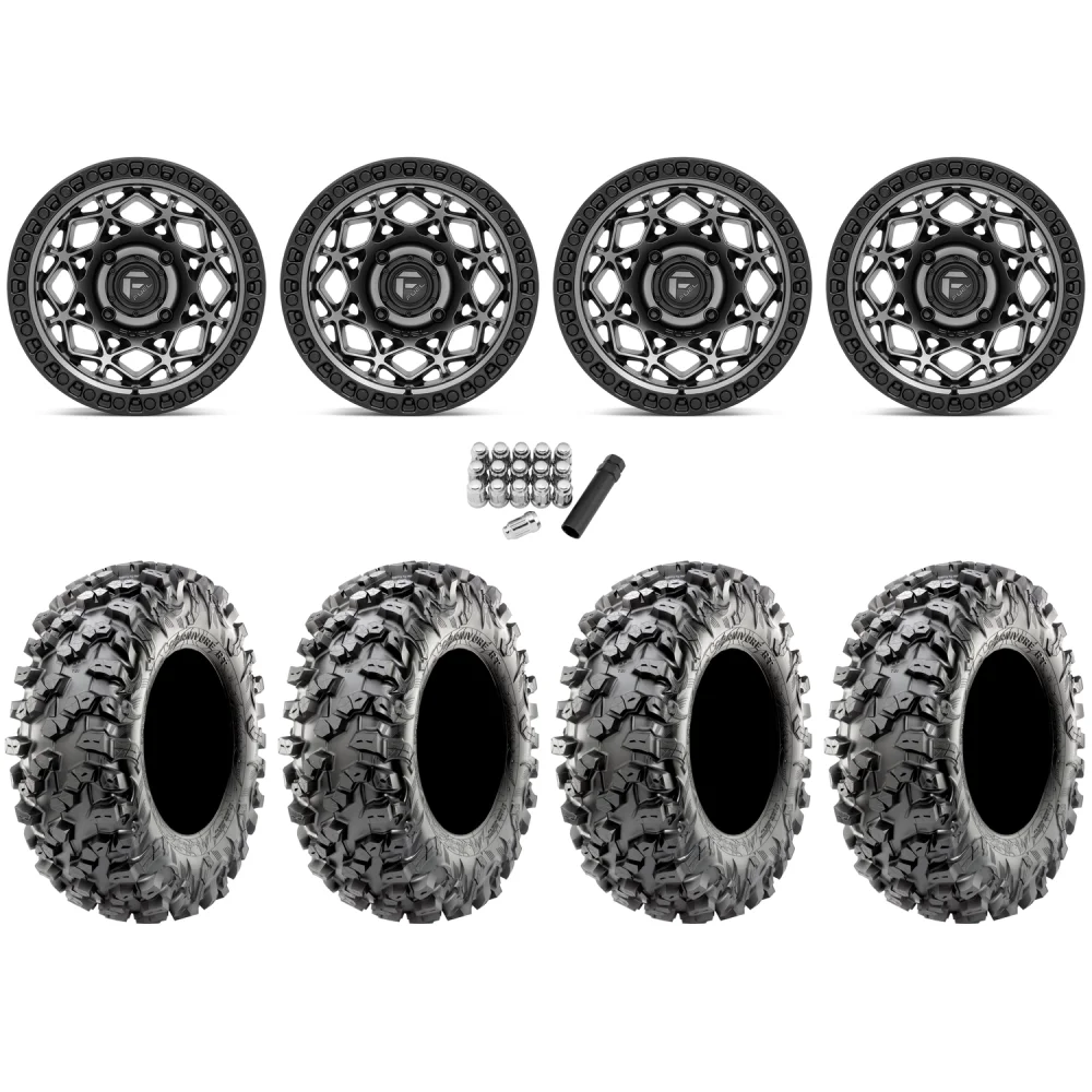 Maxxis Carnivore RT 32x10-15 (8ply) Radial Tires on Fuel Unit Matte Gunmetal Wheels, complete kit