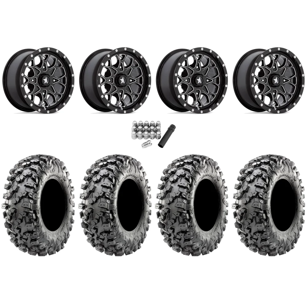 Maxxis Carnivore RT 32x10-15 (8ply) Radial Tires on MSA M45 Portal Gloss Black Milled Wheels, complete kit
