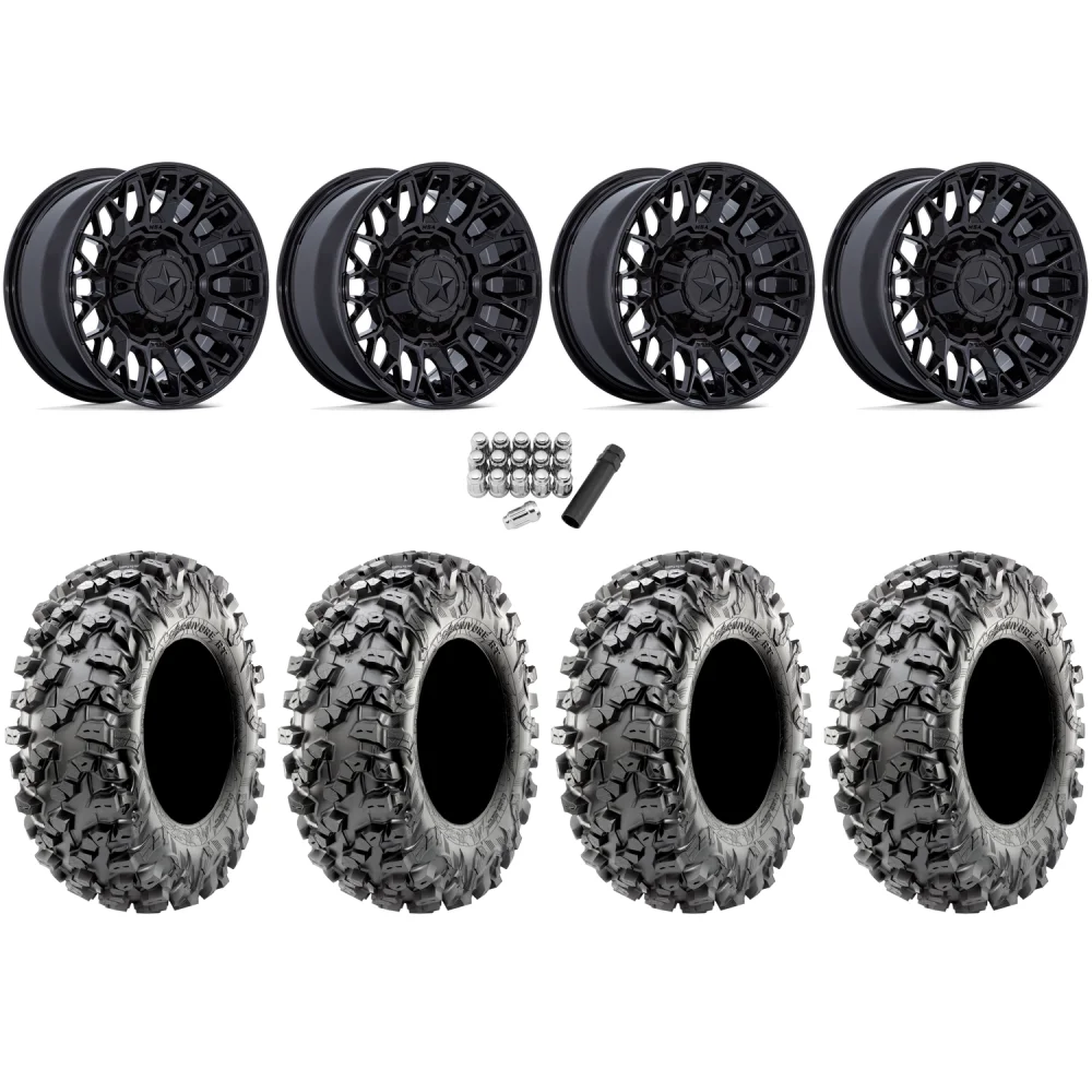 Maxxis Carnivore RT 30x10-15 (8ply) Radial Tires on MSA M50 Clubber Gloss Black Wheels, complete kit