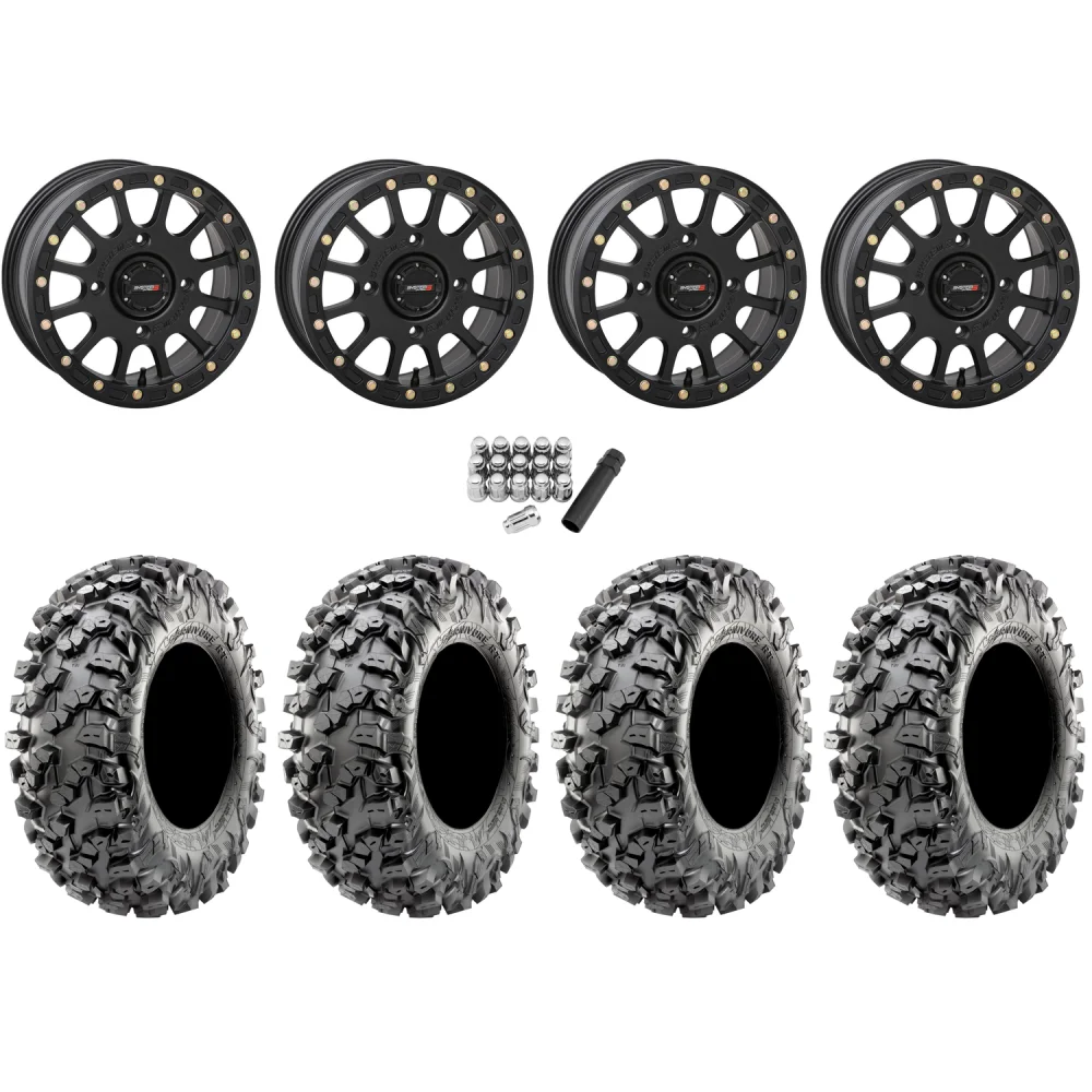 Maxxis Carnivore RT 30x10-15 (8ply) Radial Tires on System 3 SB-5 Matte Black Beadlock Wheels, complete kit