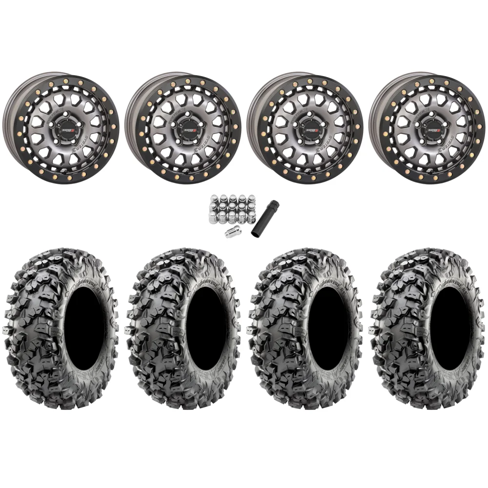 Maxxis Carnivore RT 32x10-15 (8ply) Radial Tires on System 3 SB-6 Gunmetal Grey Beadlock Wheels, complete kit