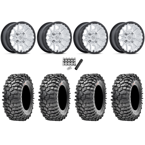 Maxxis Roxxzilla ML7 (Competition Compound) 32x10-15 Tires on Fuel Piston Hyper Silver Machined Wheels
