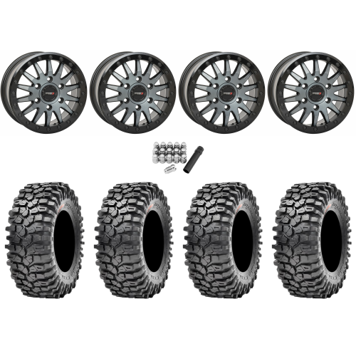 Maxxis Roxxzilla ML7 (Competition Compound) 32x10-15 Tires on SB-8 Brushed Grey Beadlock Wheels