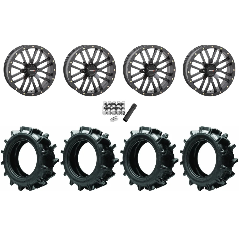 Quadboss QBT680 36x9.5-20 Tires on System 3 Offroad ST-3 Matte Black Wheels, complete kit