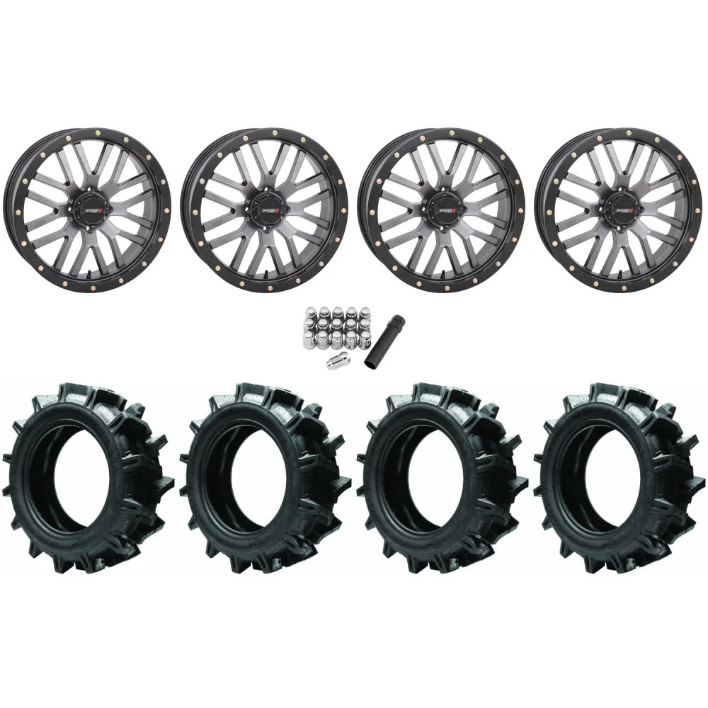 Quadboss QBT680 38x9.5-20 Tires on System 3 Offroad ST-3 Matte Gunmetal Wheels, complete kit