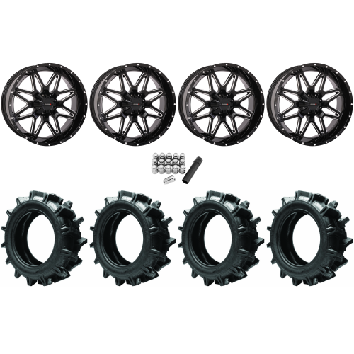 Quadboss QBT680 38x9.5-20 Tires on System 3 Offroad ST-7 Gloss Black Milled Wheels