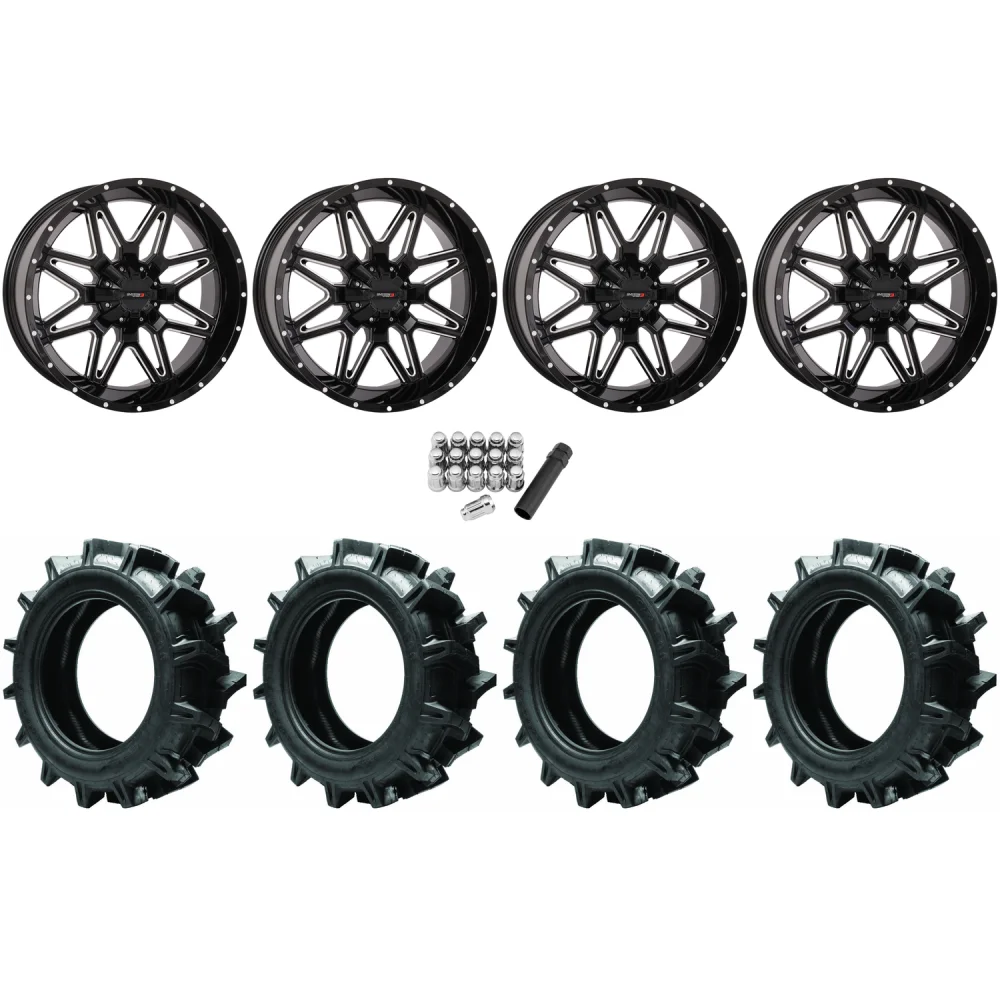 Quadboss QBT680 40x9.5-20 Tires on System 3 Offroad ST-7 Gloss Black Milled Wheels, complete kit