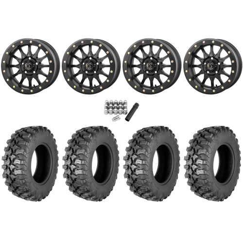 Quadboss QBT889 28x10-14 (8ply) Radial Tires on Frontline 223 Matte Black Beadlock Wheels