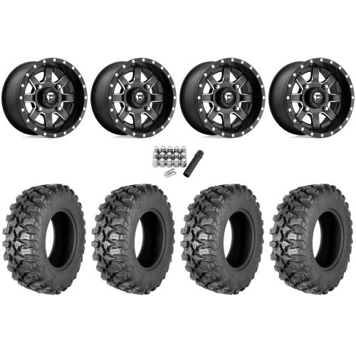 Quadboss QBT889 28x10-14 (8ply) Radial Tires on Fuel Maverick Matte Black Milled Wheels