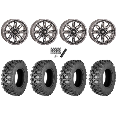 Quadboss QBT889 30x10-14 (8ply) Radial Tires on HL22 Gunmetal Grey Wheels